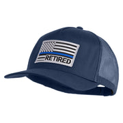 Silver USA Flag Retired Blue Line Patched Solid Cotton Twill 5 Panel Mesh Back Cap - Navy OSFM