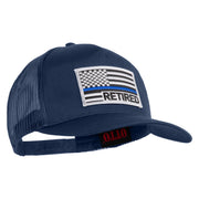 Silver USA Flag Retired Blue Line Patched Solid Cotton Twill 5 Panel Mesh Back Cap - Navy OSFM