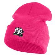 Twins Panda Bear Embroidered Patched 12 Inch Long Knitted Beanie - Magenta OSFM
