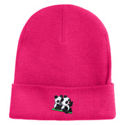 Twins Panda Bear Embroidered Patched 12 Inch Long Knitted Beanie - Magenta OSFM