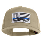 Silver USA Flag Retired Blue Line Patched Solid Cotton Twill 5 Panel Mesh Back Cap - Khaki OSFM