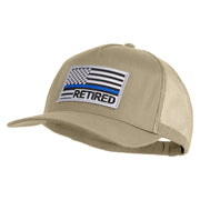 Silver USA Flag Retired Blue Line Patched Solid Cotton Twill 5 Panel Mesh Back Cap - Khaki OSFM