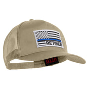 Silver USA Flag Retired Blue Line Patched Solid Cotton Twill 5 Panel Mesh Back Cap - Khaki OSFM