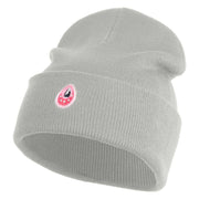 Mirrored Teardrop iron on Patched 12 Inch Long Knitted Beanie - Heather Grey OSFM