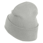 Mirrored Teardrop iron on Patched 12 Inch Long Knitted Beanie - Heather Grey OSFM
