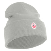 Mirrored Teardrop iron on Patched 12 Inch Long Knitted Beanie - Heather Grey OSFM
