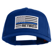 Silver USA Flag Retired Blue Line Patched Solid Cotton Twill 5 Panel Mesh Back Cap - Royal OSFM