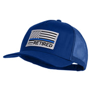 Silver USA Flag Retired Blue Line Patched Solid Cotton Twill 5 Panel Mesh Back Cap - Royal OSFM