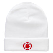 Camera Focus Embroidered 12 Inch Long Knitted Beanie - White OSFM