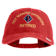 1st Marine Division Retired Embroidered Washed Solid Pigment Dyed Cotton Twill Brass Buckle Cap - Red OSFM