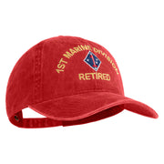 1st Marine Division Retired Embroidered Washed Solid Pigment Dyed Cotton Twill Brass Buckle Cap - Red OSFM