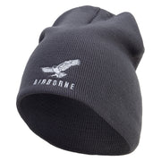 Made in USA Eagle Airborne Embroidered 8 Inch Short Beanie - Charcoal OSFM