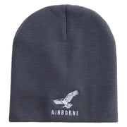 Made in USA Eagle Airborne Embroidered 8 Inch Short Beanie - Charcoal OSFM