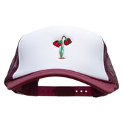 Red Roses Embroidered Foam Panel Mesh Snapback - Maroon-White OSFM