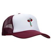 Red Roses Embroidered Foam Panel Mesh Snapback - Maroon-White OSFM