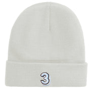 Number 3 Embroidered 12 Inch Long Knitted Beanie - White OSFM