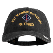 1st Marine Division Retired Embroidered Washed Solid Pigment Dyed Cotton Twill Brass Buckle Cap - Black OSFM