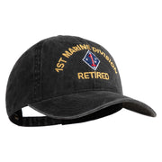 1st Marine Division Retired Embroidered Washed Solid Pigment Dyed Cotton Twill Brass Buckle Cap - Black OSFM