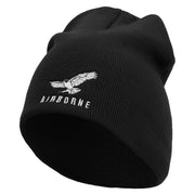 Made in USA Eagle Airborne Embroidered 8 Inch Short Beanie - Black OSFM