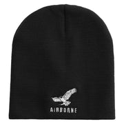 Made in USA Eagle Airborne Embroidered 8 Inch Short Beanie - Black OSFM