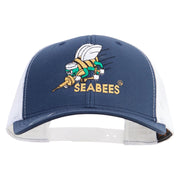 Licensed US Navy Seabees Embroidered Contrast Trucker Cap - Navy-White OSFM