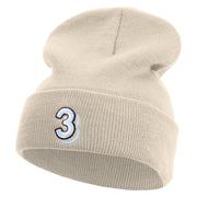 Number 3 Embroidered 12 Inch Long Knitted Beanie - Birch OSFM