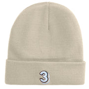 Number 3 Embroidered 12 Inch Long Knitted Beanie - Birch OSFM