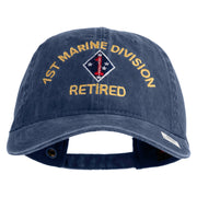 1st Marine Division Retired Embroidered Washed Solid Pigment Dyed Cotton Twill Brass Buckle Cap - Navy OSFM