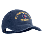1st Marine Division Retired Embroidered Washed Solid Pigment Dyed Cotton Twill Brass Buckle Cap - Navy OSFM