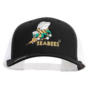 Licensed US Navy Seabees Embroidered Contrast Trucker Cap - Black-White OSFM