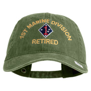1st Marine Division Retired Embroidered Washed Solid Pigment Dyed Cotton Twill Brass Buckle Cap - Olive OSFM