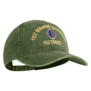 1st Marine Division Retired Embroidered Washed Solid Pigment Dyed Cotton Twill Brass Buckle Cap - Olive OSFM
