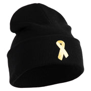 Yellow Awareness Embroidered Patched 12 Inch Long Knitted Beanie - Black OSFM