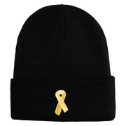 Yellow Awareness Embroidered Patched 12 Inch Long Knitted Beanie - Black OSFM