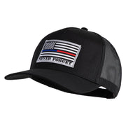 Silver USA Flag Never Forget Blue Red Line Patched Solid Cotton Twill 5 panel Mesh Back Cap - Black OSFM