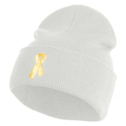 Yellow Awareness Embroidered Patched 12 Inch Long Knitted Beanie - White OSFM
