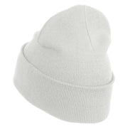 Yellow Awareness Embroidered Patched 12 Inch Long Knitted Beanie - White OSFM