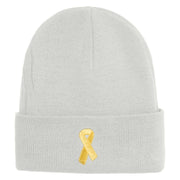 Yellow Awareness Embroidered Patched 12 Inch Long Knitted Beanie - White OSFM