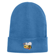 Smiling Bumble Bee Insect iron on Patched 12 Inch Long Knitted Beanie - Sky Blue OSFM