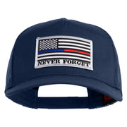 Silver USA Flag Never Forget Blue Red Line Patched Solid Cotton Twill 5 panel Mesh Back Cap - Navy OSFM