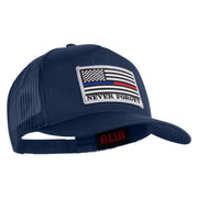 Silver USA Flag Never Forget Blue Red Line Patched Solid Cotton Twill 5 panel Mesh Back Cap - Navy OSFM