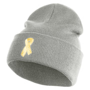 Yellow Awareness Embroidered Patched 12 Inch Long Knitted Beanie - Heather Grey OSFM