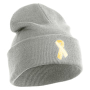 Yellow Awareness Embroidered Patched 12 Inch Long Knitted Beanie - Heather Grey OSFM