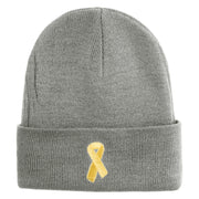 Yellow Awareness Embroidered Patched 12 Inch Long Knitted Beanie - Heather Grey OSFM