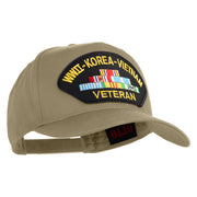 WWII-Korea-Vietnam Veteran Patched Solid Cotton Twill 5 Panel Prostyle Snap Cap - Khaki OSFM