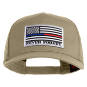 Silver USA Flag Never Forget Blue Red Line Patched Solid Cotton Twill 5 panel Mesh Back Cap - Khaki OSFM