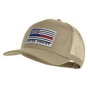 Silver USA Flag Never Forget Blue Red Line Patched Solid Cotton Twill 5 panel Mesh Back Cap - Khaki OSFM