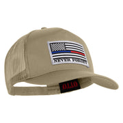 Silver USA Flag Never Forget Blue Red Line Patched Solid Cotton Twill 5 panel Mesh Back Cap - Khaki OSFM