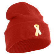 Yellow Awareness Embroidered Patched 12 Inch Long Knitted Beanie - Rust OSFM