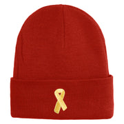 Yellow Awareness Embroidered Patched 12 Inch Long Knitted Beanie - Rust OSFM